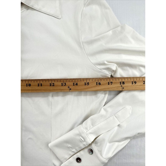 Fisico Christina‎ Ferrari Blouse Women's Small Cream Mother Pearl Buttons Preppy - Picture 8 of 13
